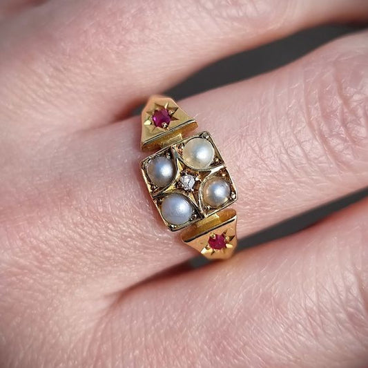 Antique Inlaid Pearl Square Ring