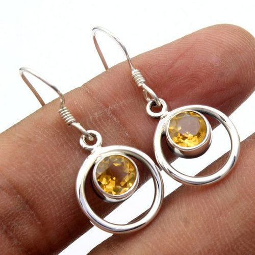 Retro Orange Glass Silver-Rimmed Earrings