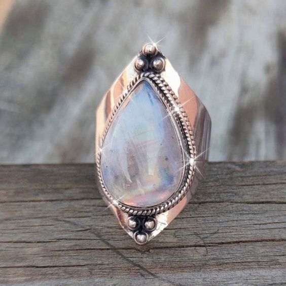 Antique Silver Ring with Moonstone Drop