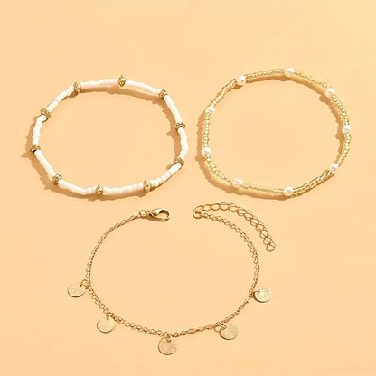 Gold 3-Piece Layered Anklet Set - 'Coastal Magic'