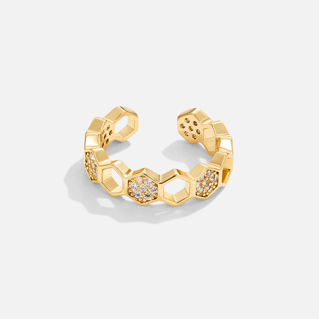 Bee-Inspired Gold and Crystal Ring
