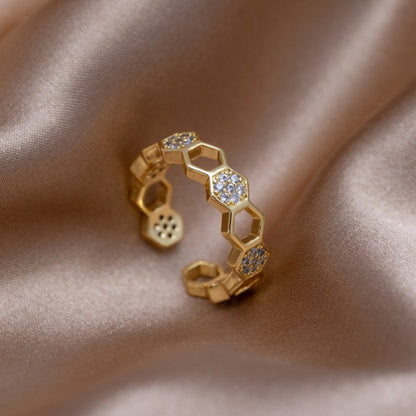 Bee-Inspired Gold and Crystal Ring