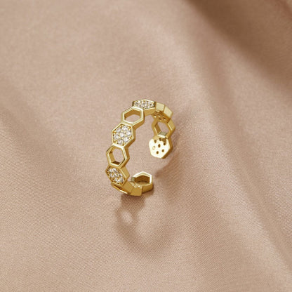 Bee-Inspired Gold and Crystal Ring