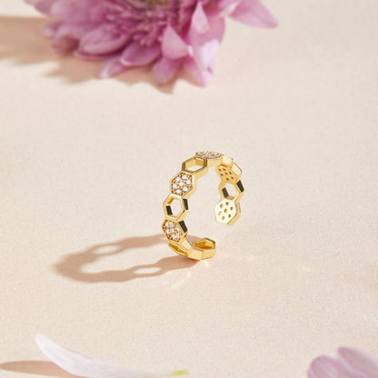 Bee-Inspired Gold and Crystal Ring