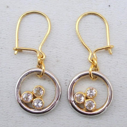 Retro Gold and Silver Triple Zirconia Earrings
