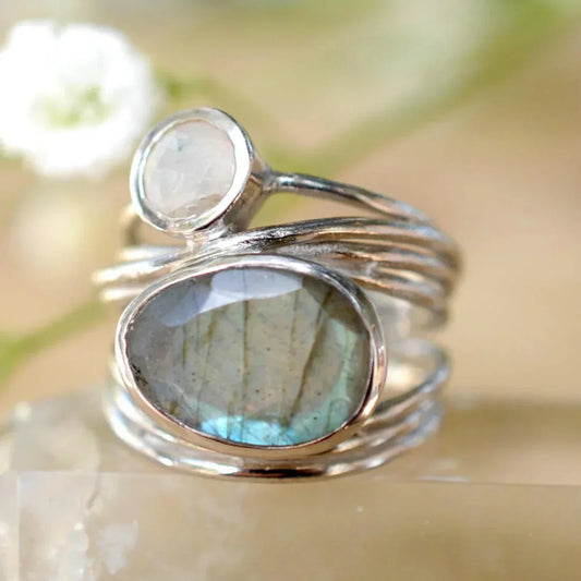 Antique Labradorite and Moonstone Ring