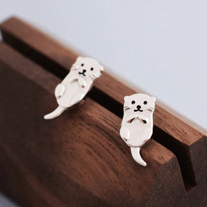 Sterling Silver Otter Stud Earrings