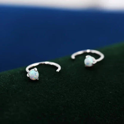 Sterling Silver Opal Hoop Earrings