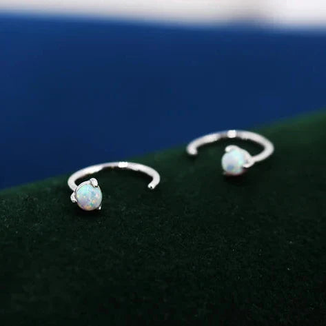 Sterling Silver Opal Hoop Earrings