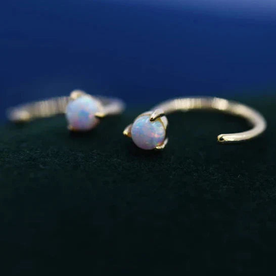 Sterling Silver Opal Hoop Earrings