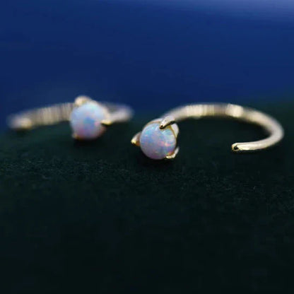Sterling Silver Opal Hoop Earrings