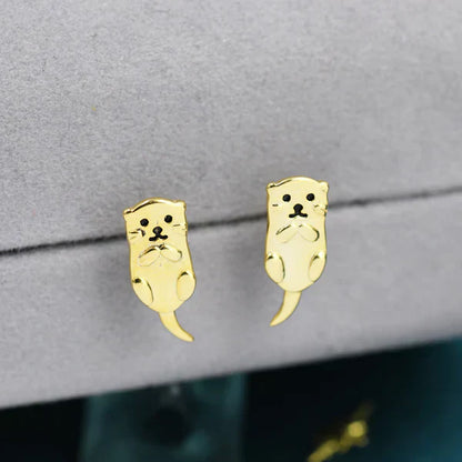 Sterling Silver Otter Stud Earrings