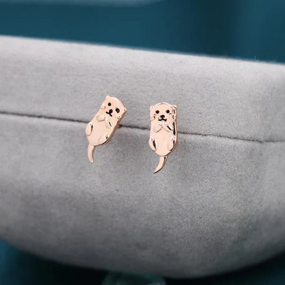 Sterling Silver Otter Stud Earrings