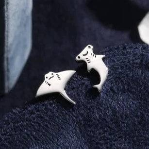 Kawaii Hammerhead Shark & Manta Ray Mismatched Stud Earrings