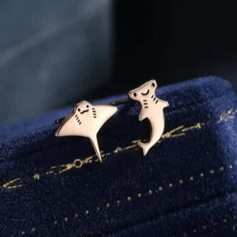 Kawaii Hammerhead Shark & Manta Ray Mismatched Stud Earrings