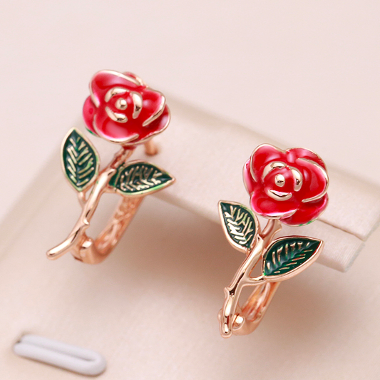 Exquisite Hand-Painted Gold Rose Earrings