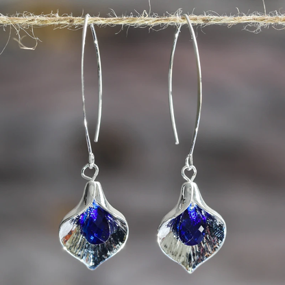 Silver Earrings with Blue Stone Accents