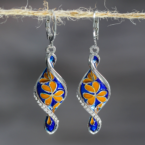 Silver Vintage Hand-Painted Earrings