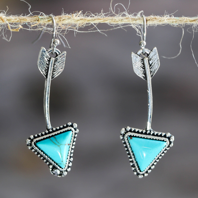 Retro Blue Stone Arrow-Shaped Earrings