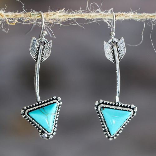 Retro Blue Stone Arrow-Shaped Earrings