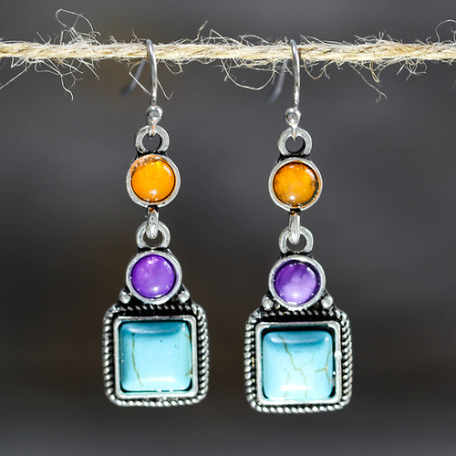 Retro Natural Stone Pendant Earrings