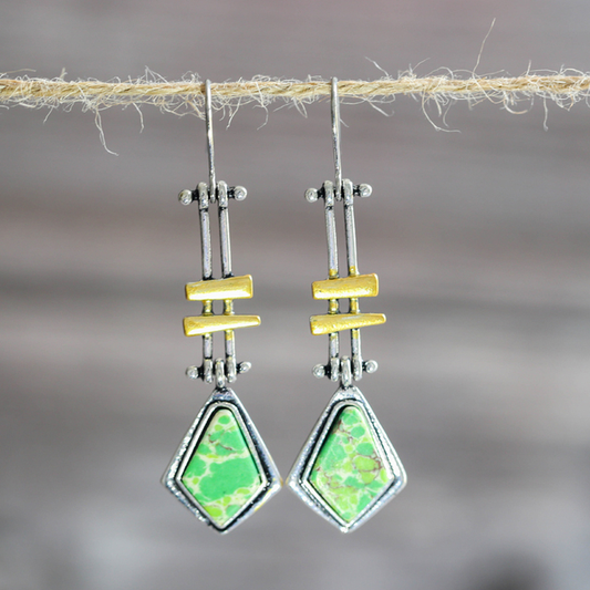 Silver Earrings with Vintage Green Stones