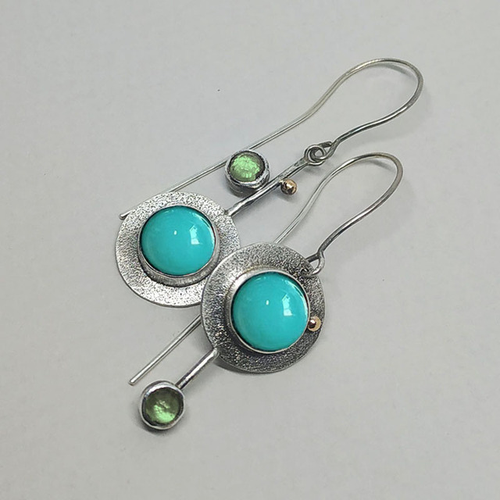 Silver Boho Earrings Featuring Turquoise Stone