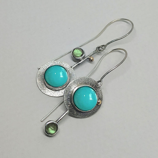 Silver Boho Earrings Featuring Turquoise Stone