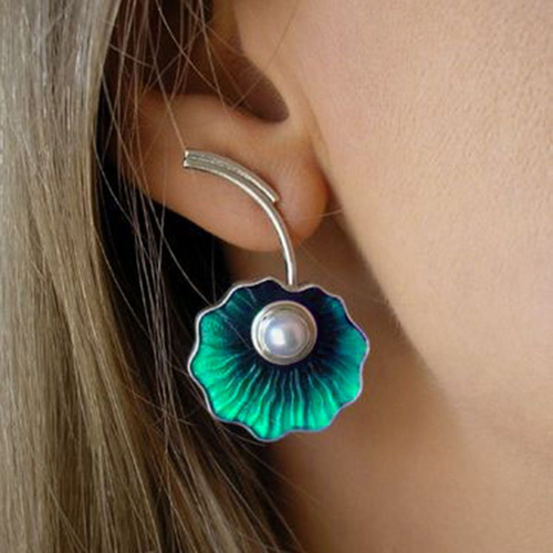 Retro Pearl Green Floral Earrings