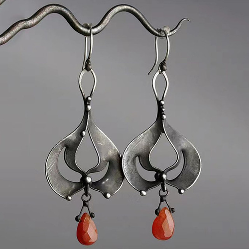 Retro Orange Gemstone Drop Earrings
