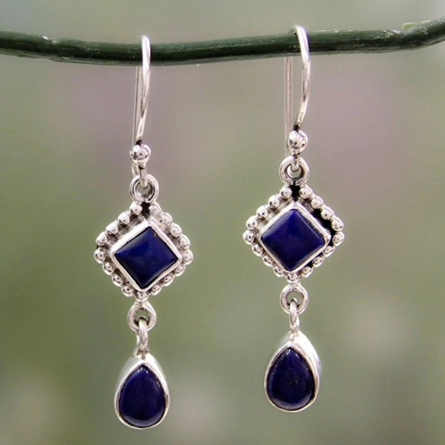 Retro Blue Gemstone Earrings