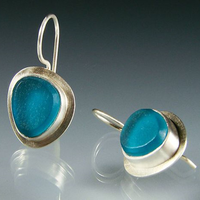 Silver Vintage Earrings with Blue Stone Accents