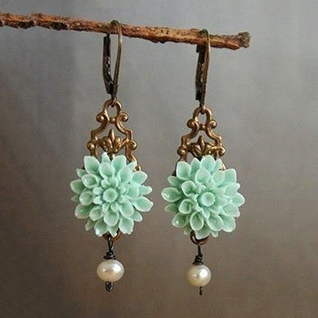 Bohemian Turquoise Flower and Pearl Earrings