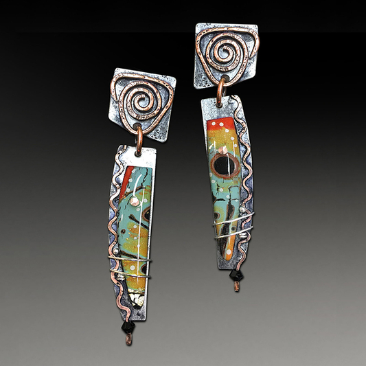 Multicolored Enamel Silver Ethnic Earrings