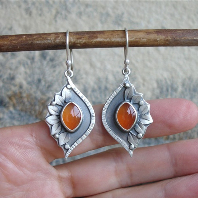 Crystal-Embellished Orange Bohemian Earrings