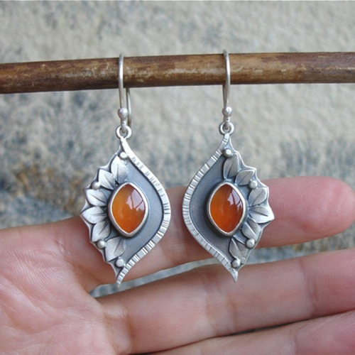 Crystal-Embellished Orange Bohemian Earrings