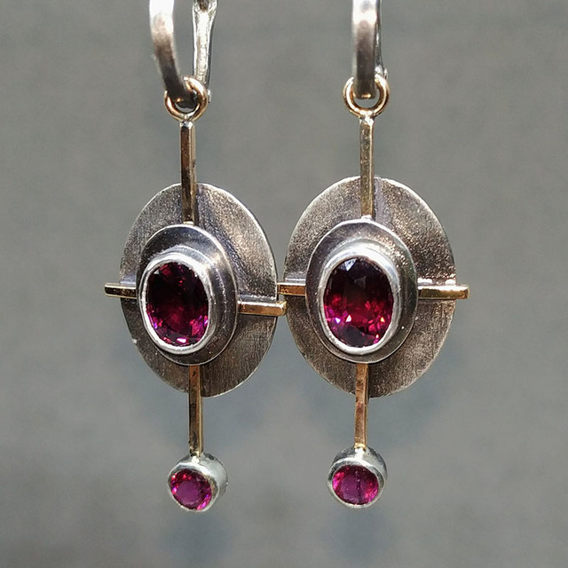 Sterling Silver Boho Earrings Featuring Garnet Crystals