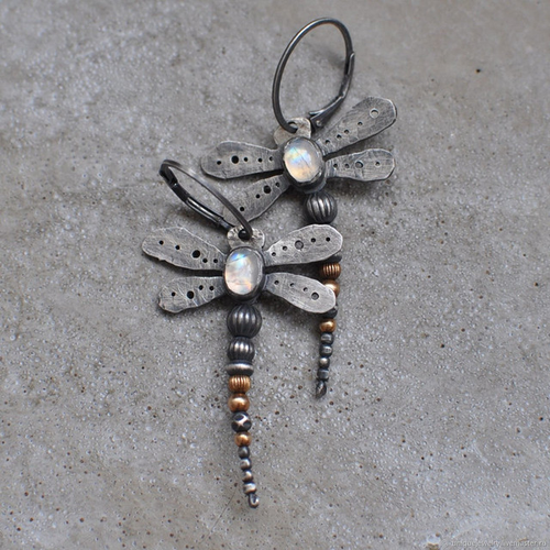 Retro Moonstone Dragonfly Earrings