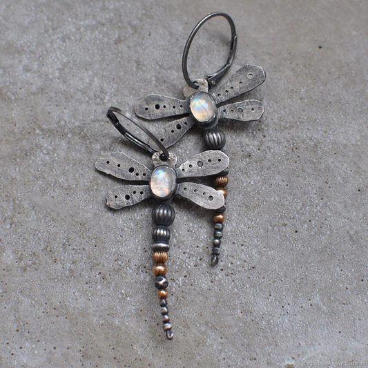 Retro Moonstone Dragonfly Earrings