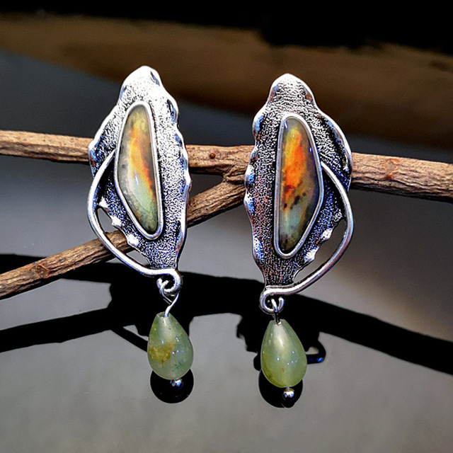 Retro Cosmic Green Gemstone Earrings