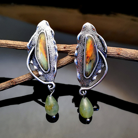 Retro Cosmic Green Gemstone Earrings