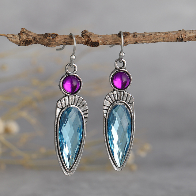 Retro Blue and Purple Crystal Earrings