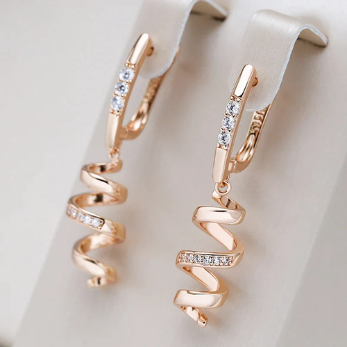 Gold Spiral Zirconia Earrings with Elegant Design