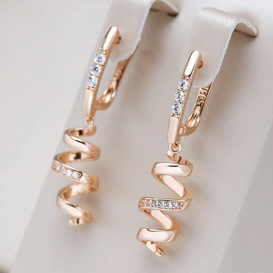 Gold Spiral Zirconia Earrings with Elegant Design