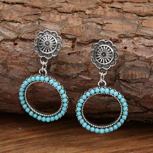 Retro Turquoise Round Earrings