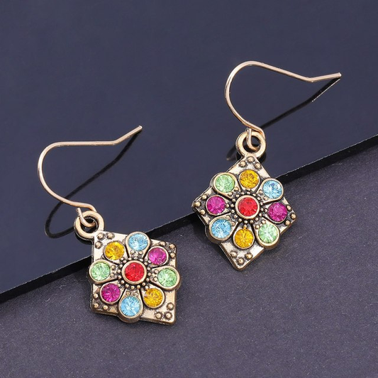 Retro Colorful Crystal Earrings