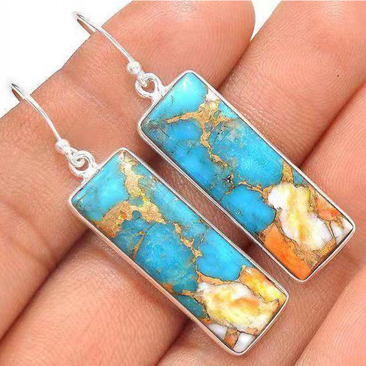 Retro Rectangular Blue Gemstone Earrings