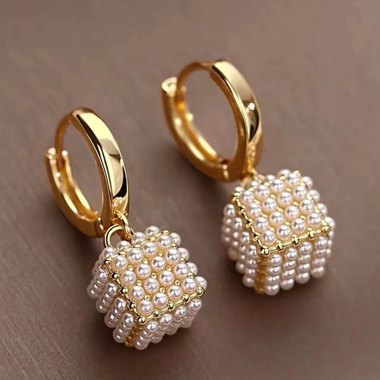 Chic Cubic Pearl Drop Earrings