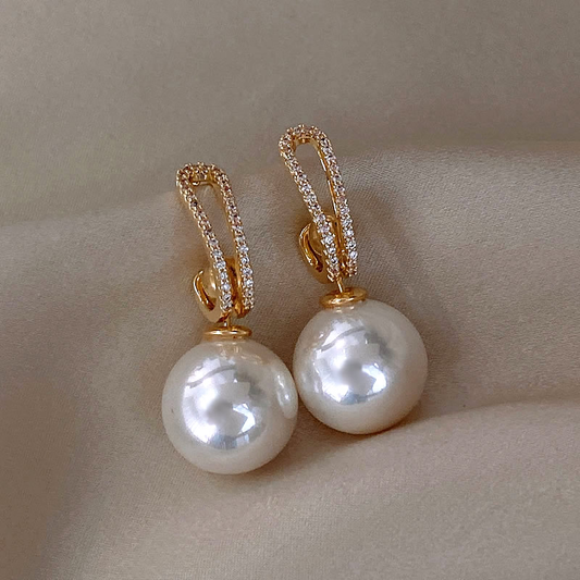 Chic Pearl Earrings Adorned with Zirconia Accents