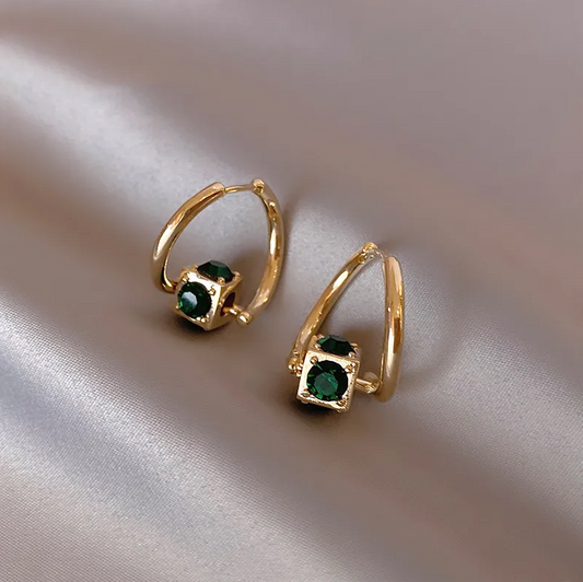 Gold Elegance: Green Earrings